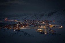 Landscape night winter city lights idyllic town long Custom Gaming Mat Desk picture