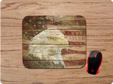 RUSTIC BALD EAGLE AMERICAN FLAG PATRIOTIC CUSTOM NON-SLIP NEOPRENE MOUSE PAD picture