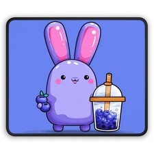 Purple Bunny with Bubble Tea Gaming Mouse Pad | Cute Kawaii Blueberry Design picture