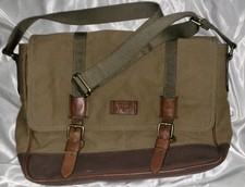 Vintage FOSSIL Canvas & Brass Messenger Laptop Leather Trim Padded Shoulder Bag picture