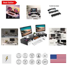 3-Shelf Adjustable Monitor Riser for Dual Displays - Stylish Black Wood Design picture