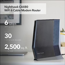 NETGEAR NIGHTHAWK CABLE MODEM AND WIFI 6 ROUTER COMBO (CAX80) - -  BLACK picture