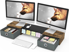 Dual Monitor Stand Riser with Drawers Extra Large Storage for Two Monitors picture