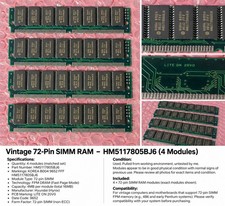 Lot of 4 Vintage 72-Pin SIMM RAM Hyundai HM5117805BJ6 FPM Memory Retro PC picture