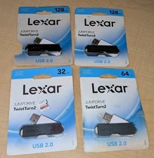Lot of 4 Lexar JumpDrive TwistTurn2 USB Flash Drive Bundle 32 64 & 128 GB Black picture