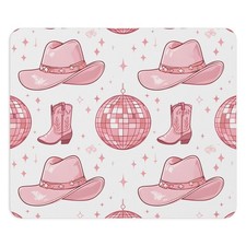 Pink Cowboy Hat Disco Ball Pattern Mouse Pad | Western Cowgirl Office Desk Mat picture