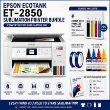 Epson EcoTank ET-2850 Sublimation Printer Bundle w/ Extra Ink, Paper & Tape*READ picture