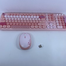 MOFII Lovely Pink Wireless Keyboard and Mouse Set 104 Round Keys Typewriter picture