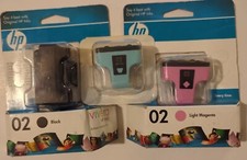 3x LOT HP 02 Ink Cartridge LOT- BLACK, CYAN, LIGHT MAGENTA Genuine SEALED fr/shp picture