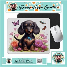 Mouse Pad Dachshund Puppy Dog Butterflies Anti Slip Back Easy Clean Sublimated picture