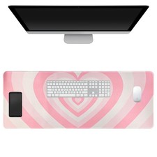 Pink Heart Mouse Pad, Large Desk Mat & Keyboard Pad, Non-Slip Rubber Base, Wa... picture