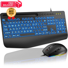 SABLUTE Wired Large Print Backlit Keyboard 17*8.5*1.25, Classic Black-Wired picture