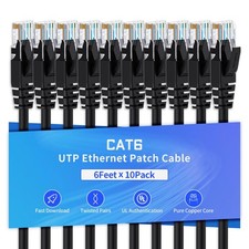 10 PCS Cat6 Ethernet Cable 6 Feet Network RJ45 Internet Patch Unshielded Black picture