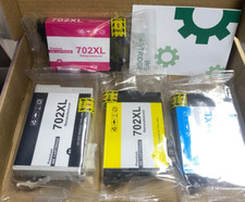 702 XL Ink Cartridges, Black, Yellow, Cyan, Magenta, New Unused, Open Damaged Bo picture
