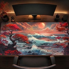 Extended Large Mouse Pad 48x24 Inch Japanese Wave Aesthetic Desk Mat Keyboard picture
