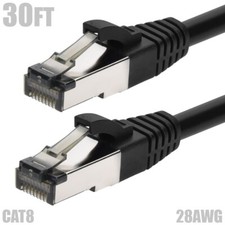 30FT CAT8 RJ45 Network Ethernet S/FTP Cable Shielded Copper Wire 28AWG Black picture