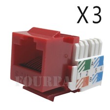 3x Pack Lot CAT6 Network RJ45 Port 110 Punch Down Keystone Snap-In Jack Red picture