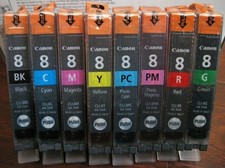 Set of 8 New Genuine Sealed Sleeve Canon 8 Inkjet Cartridges NO BOX picture