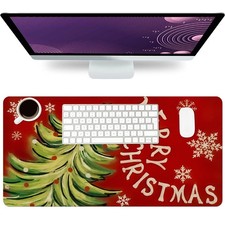 23.6x11.8 Inch PU Leather Christmas Desk Mat Xmas Tree Large Mouse Pad picture