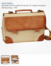 Bellino P4724 Russo Leather & Canvas 15” Laptop Briefcase Tan NEW IN BOX picture