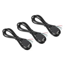 3.28Ft USB Female to 4pin Bare Pigtail Cable, 3pcs 28AWG Data Power Cords Black picture