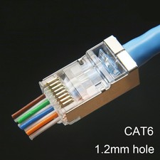 Cat6/6A RJ45 Pass Through Modular Plugs, Shielded Connector Gold Plated 3 Prong picture