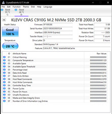 KLEVV CRAS C910G 2TB M.2 2280 NVMe PCIe Gen4 SSD K02TBM2SP0 Open Box 100% Health picture