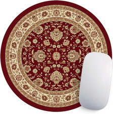 Round Mouse Pad Vintage Oriental Persian Floral Rug Mat Design Art(Red) picture