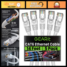 14ft Cat6 Ethernet Patch Cables (5 Pack) - 10Gbps, Snagless, Gold Plated RJ45 picture