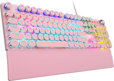 Typewriter Mechanical Keyboard Pink Retro Wired Gaming Keyboard Blue Switches picture