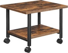 Heavy Duty 2-Tier Under Desk Printer Stand with Wheels - Rustic Brown & Black picture