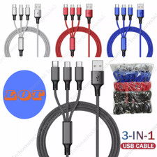 Lot 3A USB Fast Charging Cable 3in 1 Charger Cord 4ft For iPhone USB-C Micro USB picture