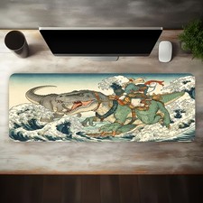 1pc Large Size Esports Gaming Mouse Pad, Ukiyo-E Dinosaur Surfing Pattern, Non picture