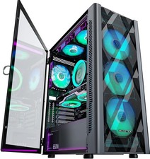 MUSETEX ATX PC Case Pre Install 6 PWM ARGB Fans Polygonal Mesh Black NN8 picture