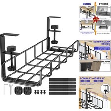 Under Desk Cable Management Tray No Drill Metal Wire Cord Organizer Rack Clamp picture