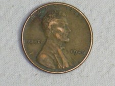 vintage 1945 ONE CENT coin Lincoln Wheat  no mint mark rare 1c  US picture