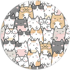 Cute round Mouse Pad with Stitched Edge, Kawaii Cat Mousepad for Women picture