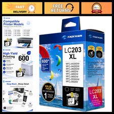 XL Black Ink Cartridges Replacement for Brother LC203 LC201 Printers - High Yiel picture