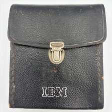 RARE Vintage IBM Tucky Swiss Made Black Leather Hard Case Field Belt Pouch picture