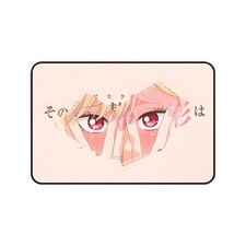 Blushing Anime Eyes Desk Mat | Pink Kawaii Aesthetic picture