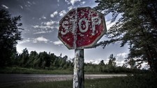 Landscape road trees stop sign traffic bullet Custom Gaming Mat Desk picture