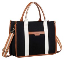 RAVUO Laptop Bag for Women, 15.6 Inch Large Canvas Tote Large, Black  picture