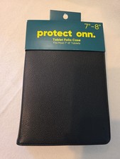 Universal 7in-8in Protect Onn Tablet Folio Case - Black Leather Apple Samsung picture