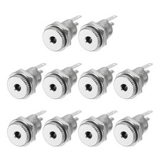 10pcs DC3513 Power Jack, 12V 1A 12.5x12.5x26.5mm 2 Pin with Nut Washer, Silver picture