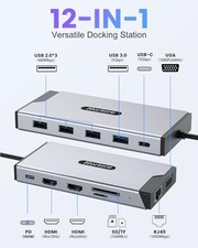 HORTORE USB C HUB, 12-IN-1 DOCKING STATION DUAL MONITOR WITH 2 HDMI, -  SILVER picture
