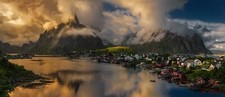 Landscape nature norway sunset clouds mountains town Custom Gaming Mat Desk picture