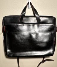 Lodis Black Leather Laptop Briefcase Solid Zipper Closure Shoulder Strap picture
