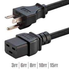 3-15FT 12/3 Gauge NEMA 6-20P to IEC 60320 C19 Heavy Duty Power Cord Cable Black picture