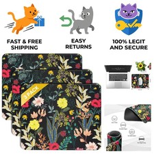 Portable 3-Pack Mouse Pad Set, Elegant Floral Design, Stitched Edges, 10.2x8.3in picture