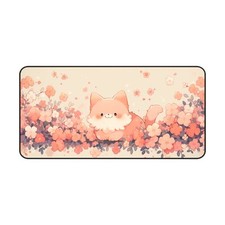 Kawaii Cat & Flowers Desk Mat, Large Mouse Pad Cherry Blossom Gaming Decor picture